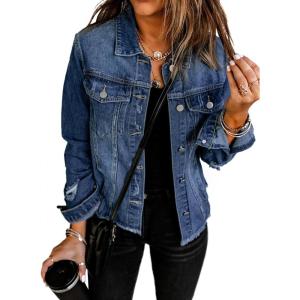 imageEVALESS Womens Boyfriend Washed Crop Denim Jean Jacket CoatBluing