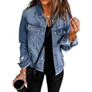 imageEVALESS Womens Boyfriend Washed Crop Denim Jean Jacket CoatIceland Blue