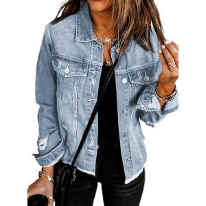 imageEVALESS Womens Boyfriend Washed Crop Denim Jean Jacket CoatSky Blue