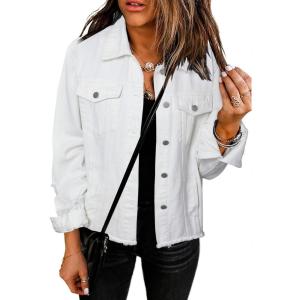 imageEVALESS Womens Boyfriend Washed Crop Denim Jean Jacket CoatWhite