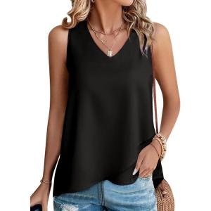 imageEVALESS Womens Tank Tops V Neck Dressy Casual Summer Flowy Sleeveless Camisole Chiffon Blouses Basic ShirtsBlack