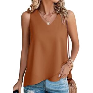 imageEVALESS Womens Tank Tops V Neck Dressy Casual Summer Flowy Sleeveless Camisole Chiffon Blouses Basic ShirtsBrown