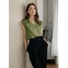 imageEVALESS Womens Pleated Tank Tops V Neck Casual Sleeveless Blouses Summer Basic Vest ShirtFern Green