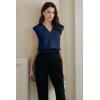 imageEVALESS Womens Pleated Tank Tops V Neck Casual Sleeveless Blouses Summer Basic Vest ShirtNavy Blue