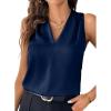 imageEVALESS Womens Pleated Tank Tops V Neck Casual Sleeveless Blouses Summer Basic Vest ShirtNavy Blue