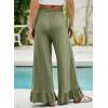 imageEVALESS Womens Wide Leg Pants Drawstring Elastic High Waisted Ruffle Hem Palazzo Pants with PocketsOlive Green
