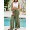 imageEVALESS Womens Wide Leg Pants Drawstring Elastic High Waisted Ruffle Hem Palazzo Pants with PocketsOlive Green