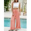 imageEVALESS Womens Wide Leg Pants Drawstring Elastic High Waisted Ruffle Hem Palazzo Pants with PocketsPink