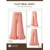 imageEVALESS Womens Wide Leg Pants Drawstring Elastic High Waisted Ruffle Hem Palazzo Pants with PocketsPink