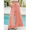 imageEVALESS Womens Wide Leg Pants Drawstring Elastic High Waisted Ruffle Hem Palazzo Pants with PocketsPink
