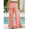 imageEVALESS Womens Wide Leg Pants Drawstring Elastic High Waisted Ruffle Hem Palazzo Pants with PocketsPink