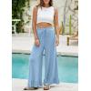 imageEVALESS Womens Wide Leg Pants Drawstring Elastic High Waisted Ruffle Hem Palazzo Pants with PocketsS Beau Blue
