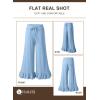 imageEVALESS Womens Wide Leg Pants Drawstring Elastic High Waisted Ruffle Hem Palazzo Pants with PocketsS Beau Blue