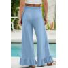 imageEVALESS Womens Wide Leg Pants Drawstring Elastic High Waisted Ruffle Hem Palazzo Pants with PocketsS Beau Blue