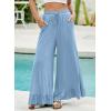 imageEVALESS Womens Wide Leg Pants Drawstring Elastic High Waisted Ruffle Hem Palazzo Pants with PocketsS Beau Blue