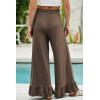 imageEVALESS Womens Wide Leg Pants Drawstring Elastic High Waisted Ruffle Hem Palazzo Pants with PocketsS Brown