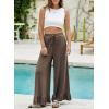 imageEVALESS Womens Wide Leg Pants Drawstring Elastic High Waisted Ruffle Hem Palazzo Pants with PocketsS Brown