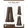 imageEVALESS Womens Wide Leg Pants Drawstring Elastic High Waisted Ruffle Hem Palazzo Pants with PocketsS Brown