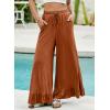 imageEVALESS Womens Wide Leg Pants Drawstring Elastic High Waisted Ruffle Hem Palazzo Pants with PocketsStraw Yellow