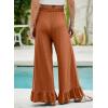 imageEVALESS Womens Wide Leg Pants Drawstring Elastic High Waisted Ruffle Hem Palazzo Pants with PocketsStraw Yellow