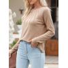 imageEVALESS Womens Casual Spring Summer Tops 2025 Trendy Crewneck Long Sleeve Shirts Basic T Shirts Loose Fit Pleated Tee BlousesKhaki