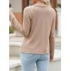imageEVALESS Womens Casual Spring Summer Tops 2025 Trendy Crewneck Long Sleeve Shirts Basic T Shirts Loose Fit Pleated Tee BlousesKhaki
