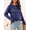 imageEVALESS Womens Casual Spring Summer Tops 2025 Trendy Crewneck Long Sleeve Shirts Basic T Shirts Loose Fit Pleated Tee BlousesNavy Blue