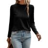imageEVALESS Womens Casual Spring Summer Tops 2025 Trendy Crewneck Long Sleeve Shirts Basic T Shirts Loose Fit Pleated Tee BlousesBlack
