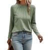 imageEVALESS Womens Casual Spring Summer Tops 2025 Trendy Crewneck Long Sleeve Shirts Basic T Shirts Loose Fit Pleated Tee BlousesGreen