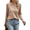 imageEVALESS Womens Casual Spring Summer Tops 2025 Trendy Crewneck Long Sleeve Shirts Basic T Shirts Loose Fit Pleated Tee BlousesKhaki