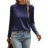 imageEVALESS Womens Casual Spring Summer Tops 2025 Trendy Crewneck Long Sleeve Shirts Basic T Shirts Loose Fit Pleated Tee BlousesNavy Blue