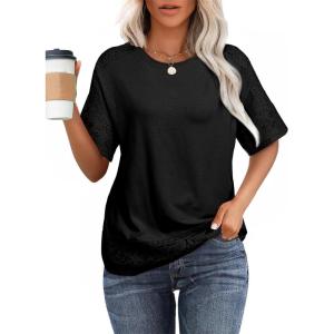 imageEVALESS Womens Spring Tops Crewneck Short Sleeve Basic Tee Shirts Oversized Summer Outfits Dressy Casual Blouses 2025Black