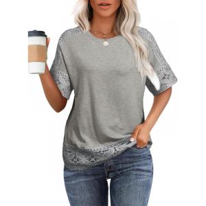 imageEVALESS Womens Spring Tops Crewneck Short Sleeve Basic Tee Shirts Oversized Summer Outfits Dressy Casual Blouses 2025Grey