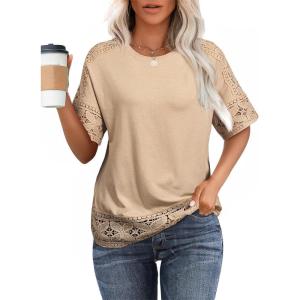 imageEVALESS Womens Spring Tops Crewneck Short Sleeve Basic Tee Shirts Oversized Summer Outfits Dressy Casual Blouses 2025Khaki