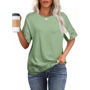 imageEVALESS Womens Spring Tops Crewneck Short Sleeve Basic Tee Shirts Oversized Summer Outfits Dressy Casual Blouses 2025Laurel Green