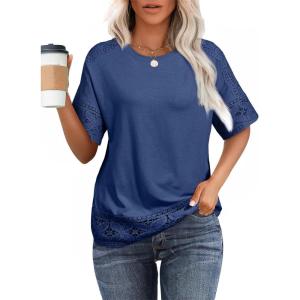 imageEVALESS Womens Spring Tops Crewneck Short Sleeve Basic Tee Shirts Oversized Summer Outfits Dressy Casual Blouses 2025Sail Blue