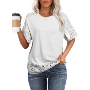 imageEVALESS Womens Spring Tops Crewneck Short Sleeve Basic Tee Shirts Oversized Summer Outfits Dressy Casual Blouses 2025White