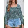 imageEVALESS Square Neck Tops Puff Long Sleeve Blouses for Women Dressy Casual Spring Fashion 202411 B Viridian Green