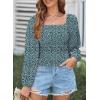 imageEVALESS Square Neck Tops Puff Long Sleeve Blouses for Women Dressy Casual Spring Fashion 202411 B Viridian Green