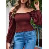 imageEVALESS Square Neck Tops Puff Long Sleeve Blouses for Women Dressy Casual Spring Fashion 202416 D Red