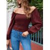 imageEVALESS Square Neck Tops Puff Long Sleeve Blouses for Women Dressy Casual Spring Fashion 202416 D Red