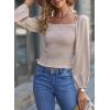 imageEVALESS Square Neck Tops Puff Long Sleeve Blouses for Women Dressy Casual Spring Fashion 202418 D Apricot
