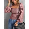 imageEVALESS Square Neck Tops Puff Long Sleeve Blouses for Women Dressy Casual Spring Fashion 202420 D Pink