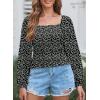 imageEVALESS Square Neck Tops Puff Long Sleeve Blouses for Women Dressy Casual Spring Fashion 20245 B Black