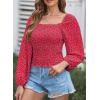 imageEVALESS Square Neck Tops Puff Long Sleeve Blouses for Women Dressy Casual Spring Fashion 20246 B Red
