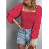 imageEVALESS Square Neck Tops Puff Long Sleeve Blouses for Women Dressy Casual Spring Fashion 20246 B Red