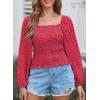 imageEVALESS Square Neck Tops Puff Long Sleeve Blouses for Women Dressy Casual Spring Fashion 20246 B Red