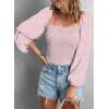 imageEVALESS Square Neck Tops Puff Long Sleeve Blouses for Women Dressy Casual Spring Fashion 20248 B Pink