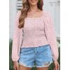 imageEVALESS Square Neck Tops Puff Long Sleeve Blouses for Women Dressy Casual Spring Fashion 20248 B Pink