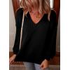 imageEVALESS V Neck Long Sleeve Shirts for Women Oversized Loose Casual Textured Knit Drop Sleeve Tops Black Large